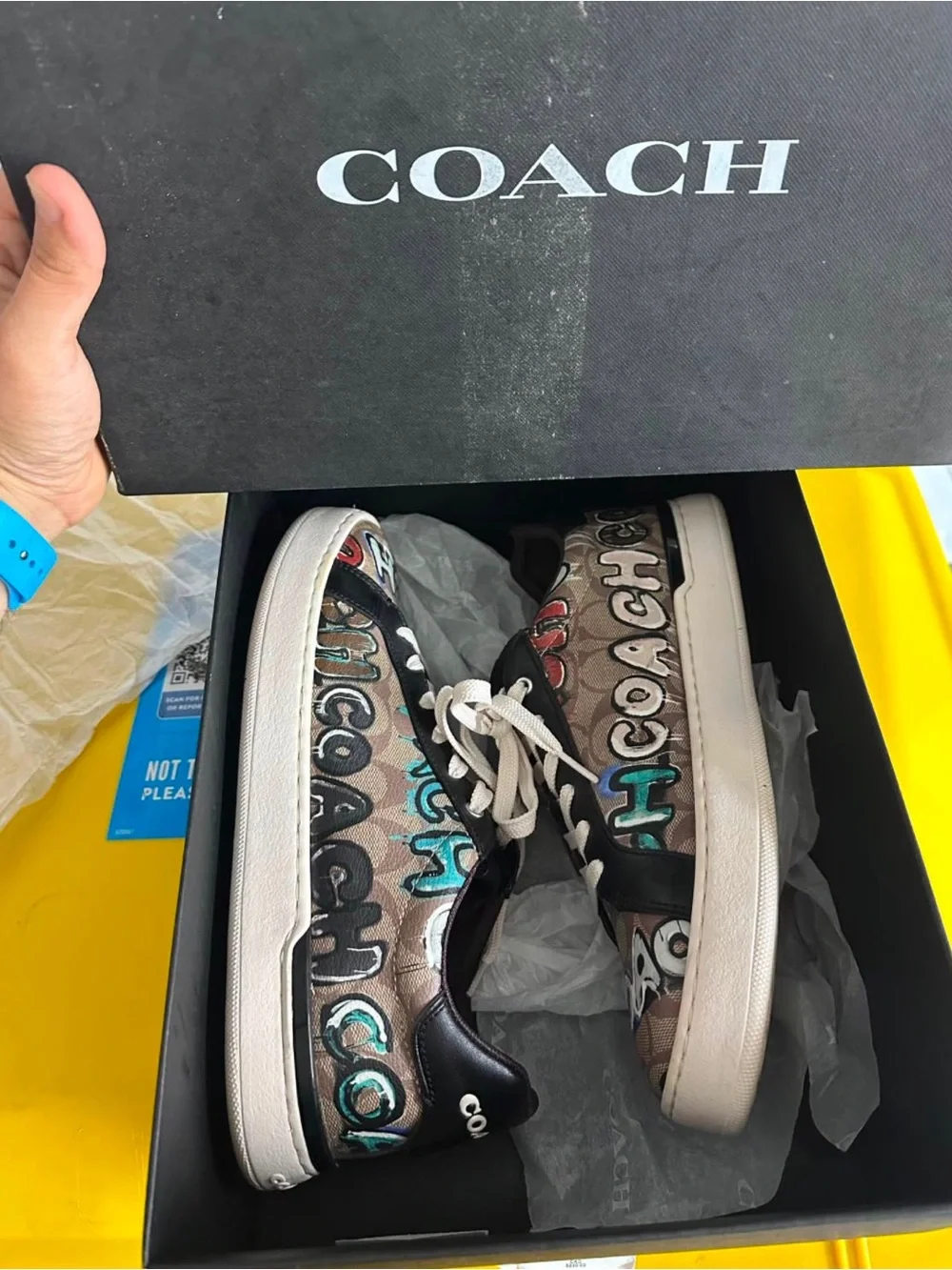 Coach Brown Graphic Canvas Sneakers with Cream Laces - Picture 4 of 5